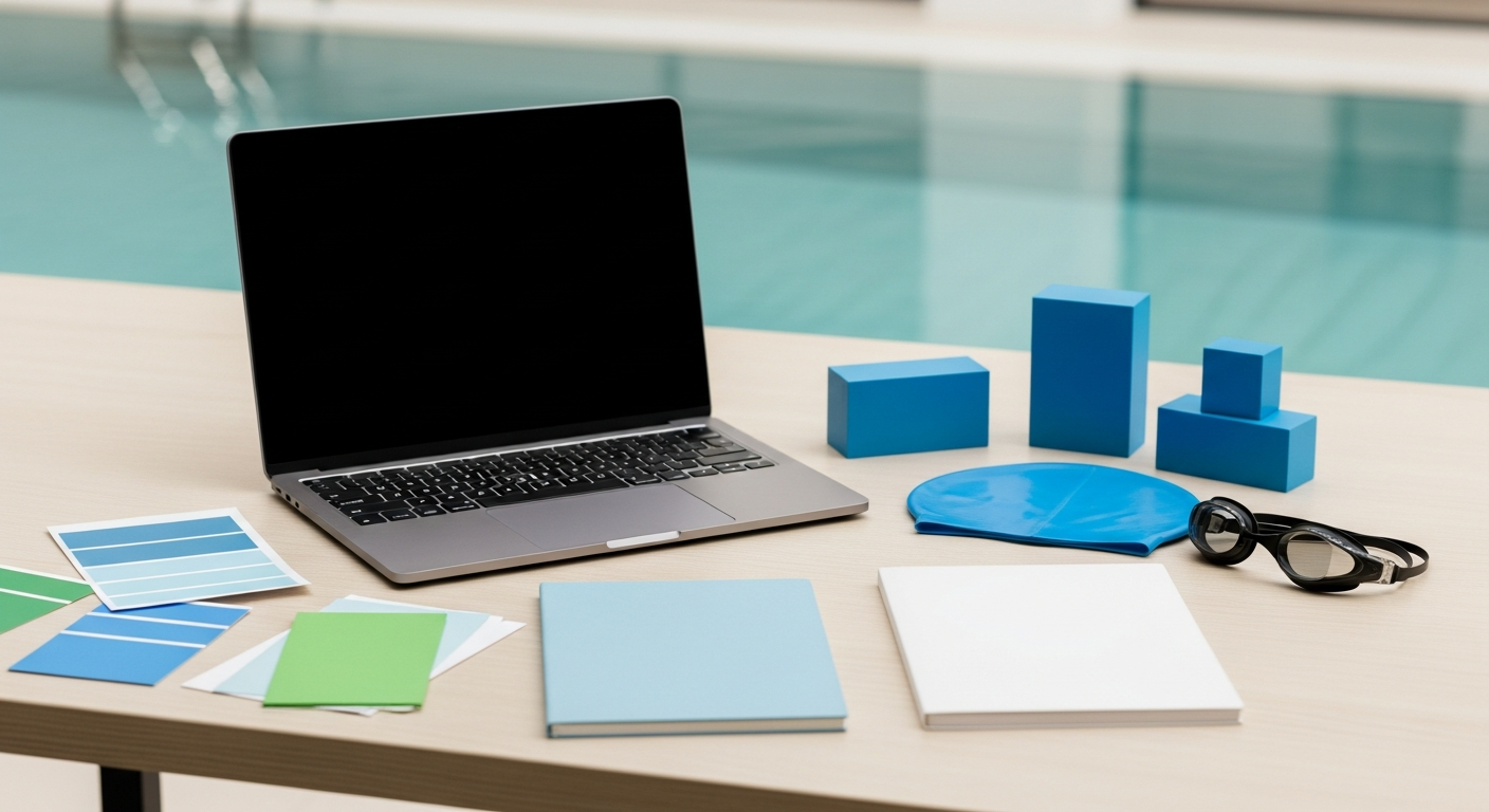 Club onboarding materials beside an indoor pool